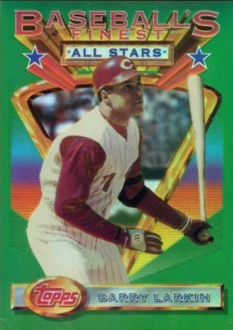 Colorful 1993 Topps Finest Refractor card featuring Reds player Barry Larkin