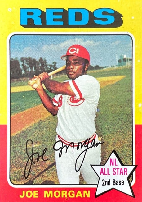 Close-up of 1975 Topps Joe Morgan Reds card (#417)