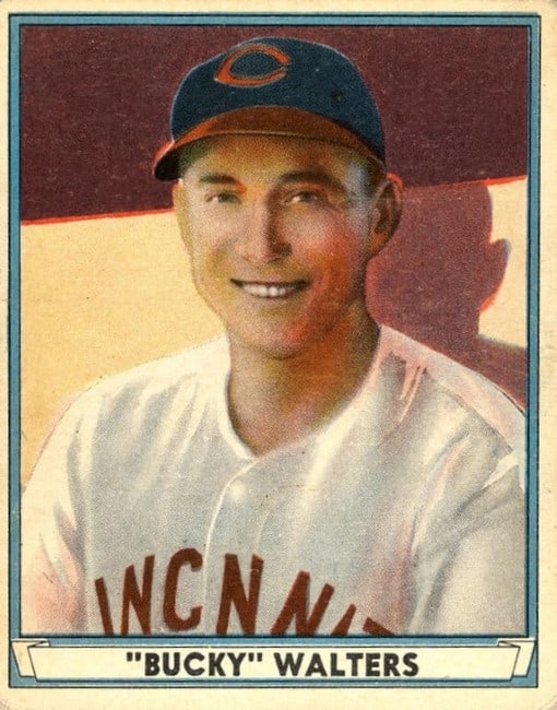 Close-up of 1941 Play Ball card with smiling Bucky Walters