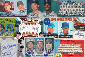 Collection of multi-signed baseball cards from different eras