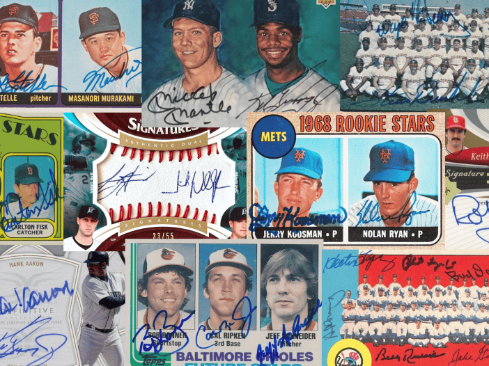 Collection of multi-signed baseball cards from different eras