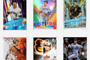 Baseball cards laid flat with cropping marks