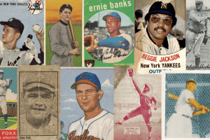 Collection of vintage baseball cards in poor condition