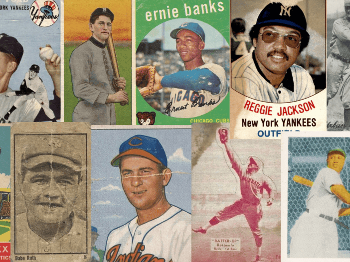 Collection of vintage baseball cards in poor condition